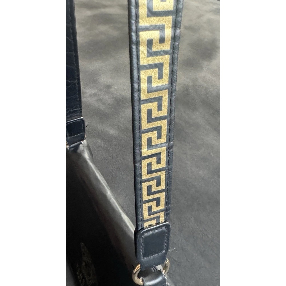 Versace Parfums Vintage Black Crossbody Messenger Bag Gold Medusa Logo Greek Key - Picture 3 of 16